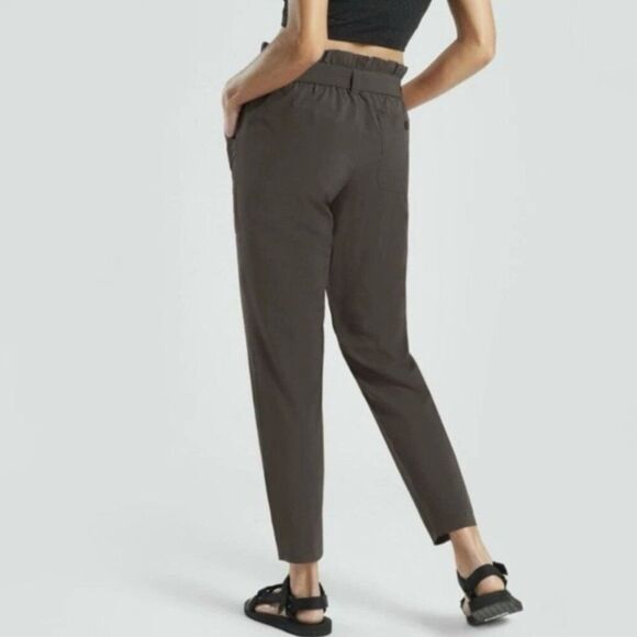 Athleta Skyline Paper Bag Waist Pants Olive Gray Size 10 - Picture 5 of 11